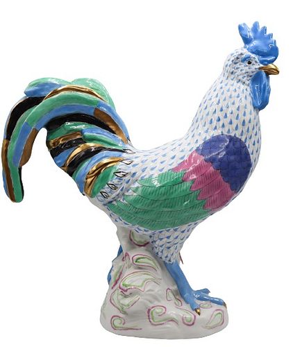 Large Herend Hungary Porcelain Rooster Figurine