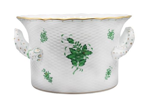 Herend Large Green and White Two Handled Planter