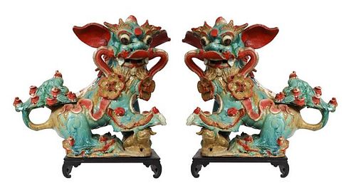 Pair Chinese Foo Dogs with Base