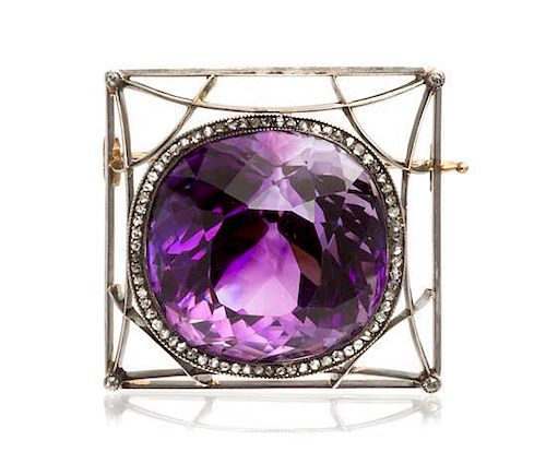 * A Silver Topped Gold, Amethyst and Diamond Brooch, August Hollming for Fabergé, Circa 1905, 22.20 dwts.