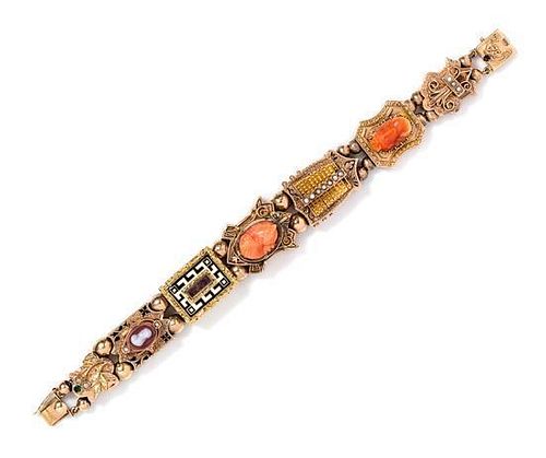 A Victorian Yellow Gold and Multi Gem Slide Bracelet, 34.80 dwts.