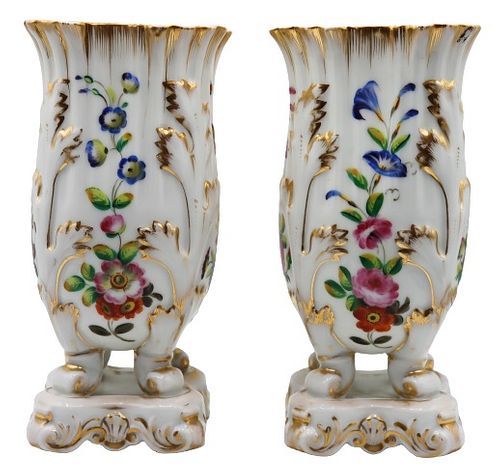 Pair of Painted Porcelain Flower Vases