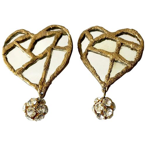 1980s Christian Lacroix French Luxe Collection Runway Mirrored Heart Earrings