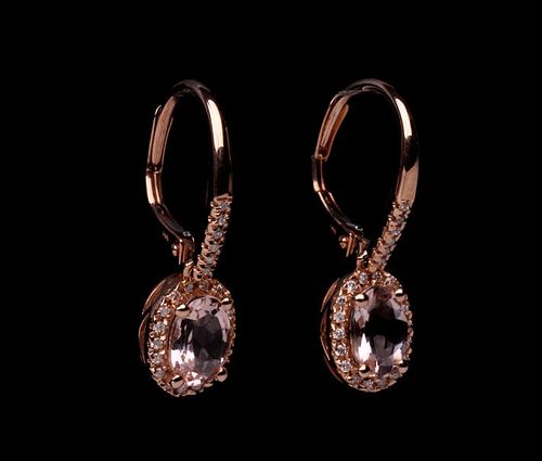Morganite & Diamond 14K Rose Gold Earring Pair