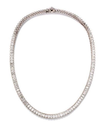 An 18 Karat White Gold and Diamond Riviera Necklace, French, 35.70 dwts.