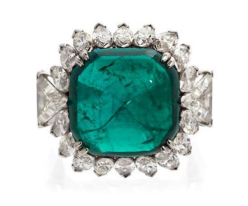 A Platinum, Emerald and Diamond Ring, 12.10 dwts.