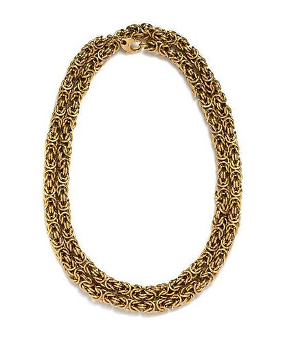 An 18 Karat Yellow Gold Byzantine Link Longchain Necklace, 108.40 dwts.