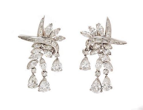 A Pair of Platinum and Diamond Earrings, 7.90 dwts.