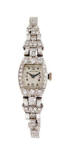 * A Vintage Platinum and Diamond Wristwatch, Hamilton, 20.20 dwts.