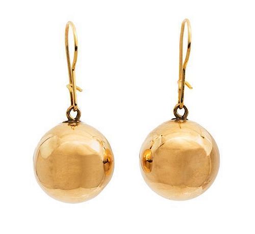 A Pair of 14 Karat Yellow Gold Ball Drop Earrings, 8.00 dwts.