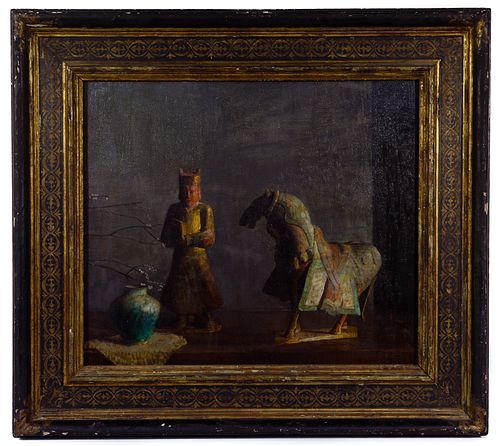 Hosvep Pushman (Armenian / American, 1877-1966) 'Sacred Chinese Horse' Oil on Panel