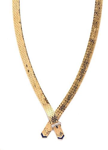 A Vintage 14 Karat Yellow Gold, Sapphire and Diamond Belt Necklace, 39.30 dwts.