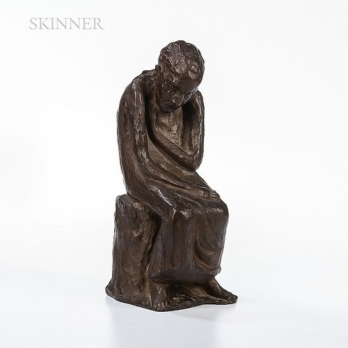 German School, 20th Century  Seated Figure.  Indistinctly initialed (incised in the bronze above the foundry stamp), found...