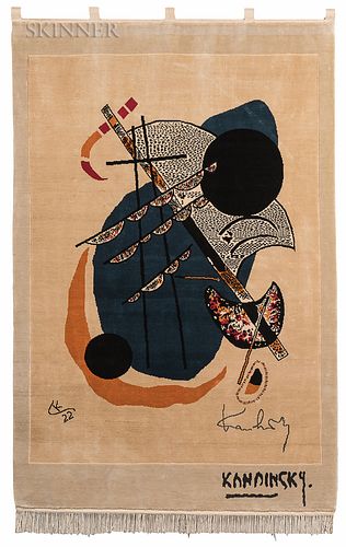 After Wassily Kandinsky (Russian, 1866-1944) Kleine Welten II, 1922. Signed, monogrammed, and dated within the weave. Carpet-woven wall