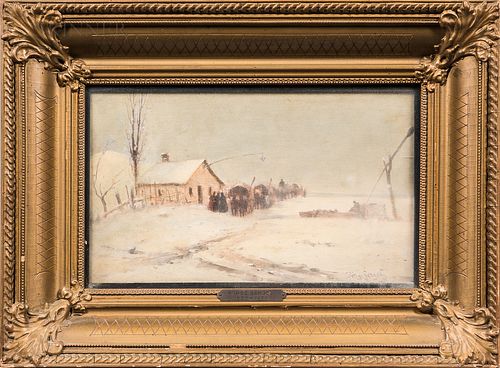Gergely Pörge (Hungarian, 1858-1930) Winter Scene. Signed "Pörge Gergely" l.r., identified on a presentation plaque, with two unattribu