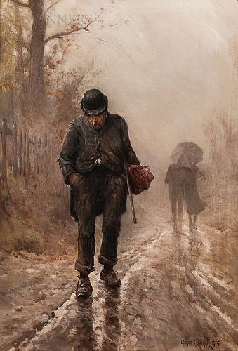 Arthur Vidal Diehl (American, 1870-1929) A Wet and Muddy Walk. Signed and dated "Arthur V. Diehl 1915" l.r. Oil on canvas, 29 x 20 in.,