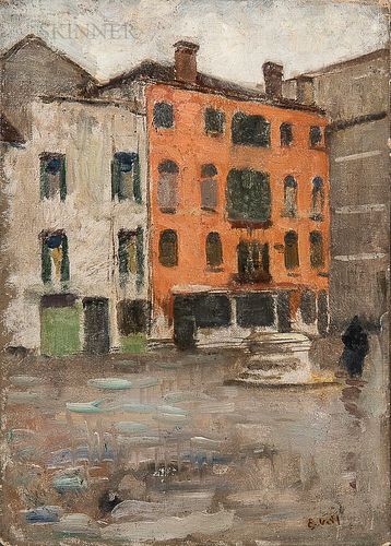 Eugène Laurent Vail (American/French, 1857-1934) Place Venitienue. Signed "E. Vail" l.r., titled and with various inscriptions in penci