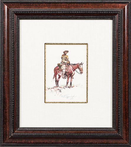 Nick Eggenhofer (American, 1897-1985) Mounted Cowboy. Signed and dated "Nick Eggenhofer/1961" in pen l.c. Identified and dated in an in