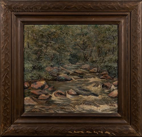 Elliot Torrey (American, 1867-1949) River Landscape. Signed "Elliot Torrey" l.l. Oil on canvas, 28 x 30 in., framed. Condition: Surface