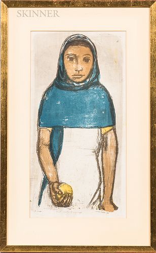 Max Kahn (American, c. 1903-2005) Girl with Orange. Signed and dated "Max Kahn 43" in pencil l.r., titled l.c., inscribed "19 imp" l.l.