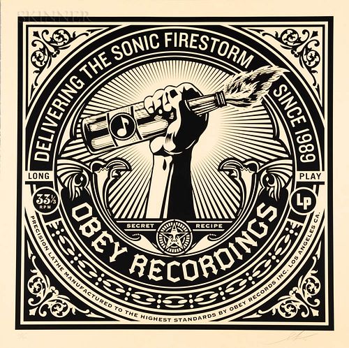 Shepard Fairey (American, b. 1970) Sonic Firestorm from the series 50 Shades of Black, 2014, edition of 50, published by Obey Fine Art