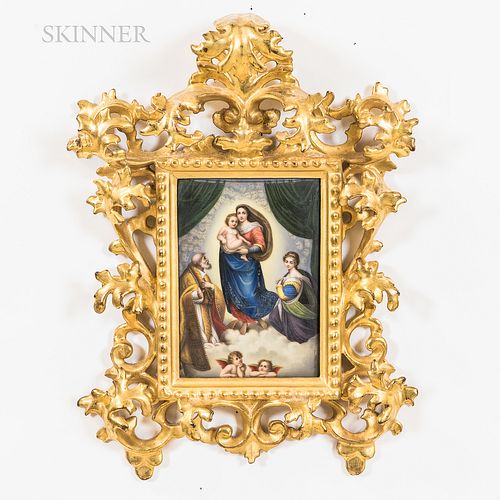 European School, 20th Century Framed Porcelain Plaque After Raphael Depicting the Sistine Madonna. Unsigned, numbered "6047" in pencil