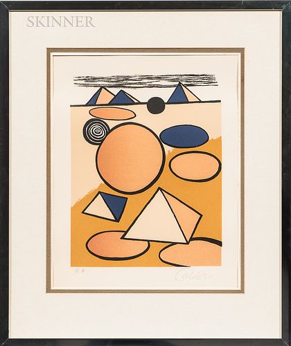 Alexander Calder (American, 1898-1976) Pyramids. Inscribed "E.A." in pencil l.l. and signed "Calder" in pencil l.r. Lithograph on paper
