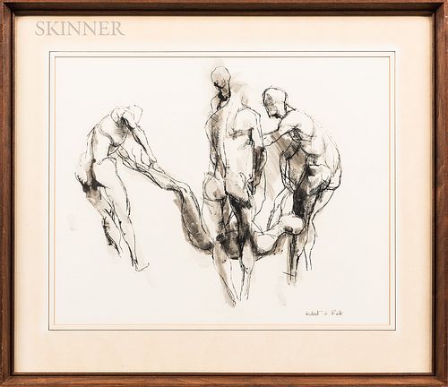 Herbert Lewis Fink (American, 1921-2006) Sketch with Figures. Signed "Herbert L. Fink" in ink l.r. Ink and wash on paper/board, sight s