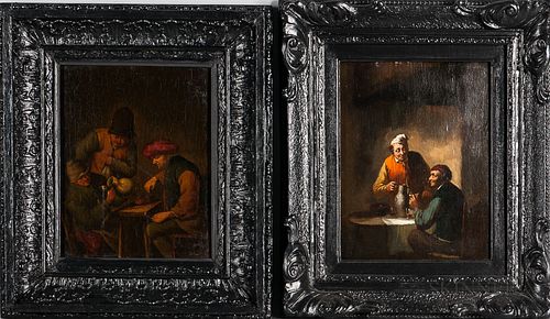 Dutch School, 17th Century Style Two Tavern Scenes with Men Drinking at Tables: Short Measure and Two Men with Pipes. Both unsigned on