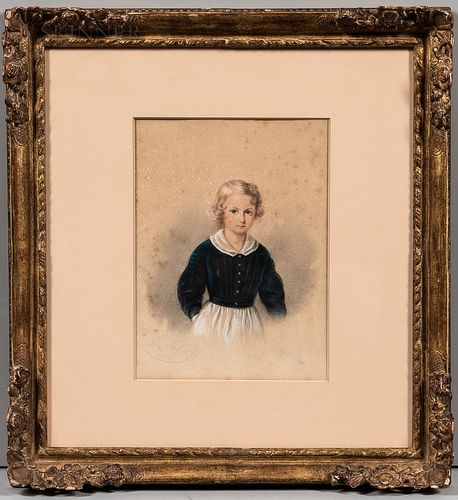American/European School, 19th Century Portrait of a Child. Signed indistinctly and dated "J. .../1813" l.l. Chalk on paper/board, 9 1/