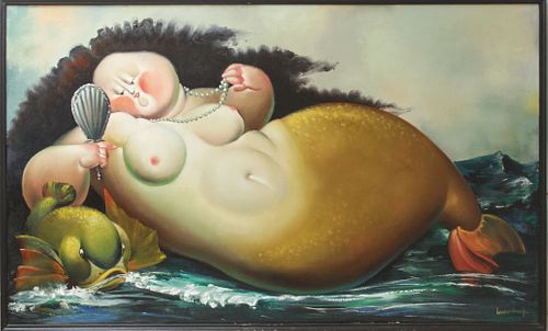 Leandro Velasco "Mermaid & Dolphin" Oil on Canvas