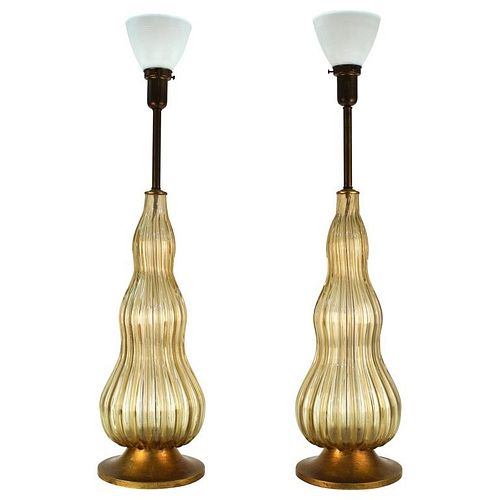 Mid-Century Modern Murano Glass Table Lamps, Pr