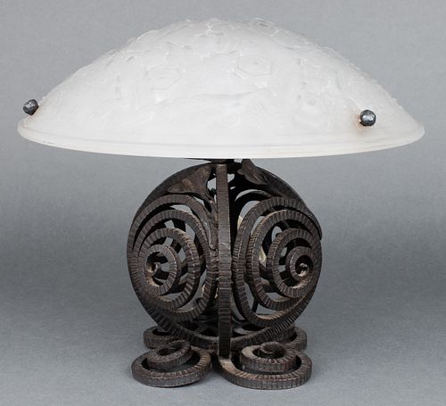 Muller Freres Luneville Art Deco Glass & Iron Lamp