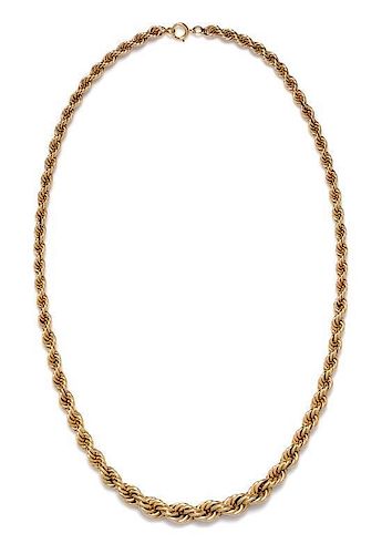 * A 14 Karat Yellow Gold Graduated Rope Link Necklace, 18.30 dwts.
