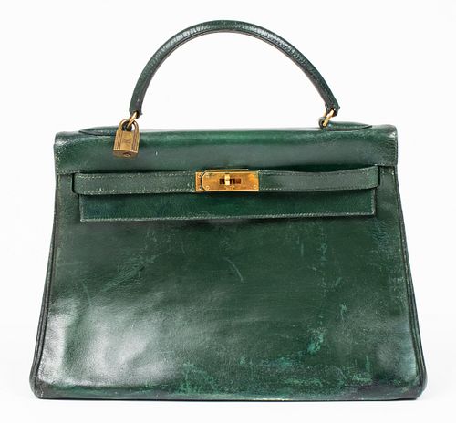 Hermes Green Leather Kelly 32 Handbag