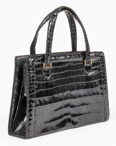 Hermes Vintage Black Crocodile Pullman Handbag