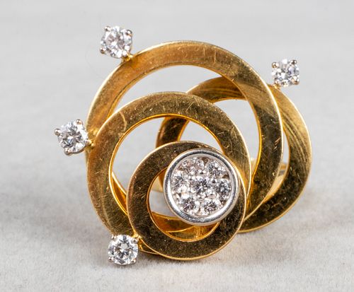 Mid-Century Modern 18K Yellow Gold & Diamond Ring