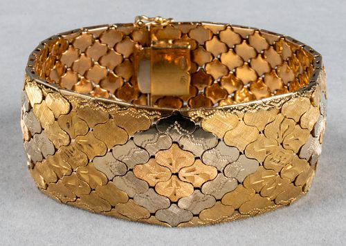 Vintage 18K Tri-Gold Ornate Wide Bracelet