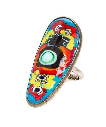 * A Sterling Silver and Polychrome Enamel Ring, Erika Hult de Corral, 10.90 dwts.