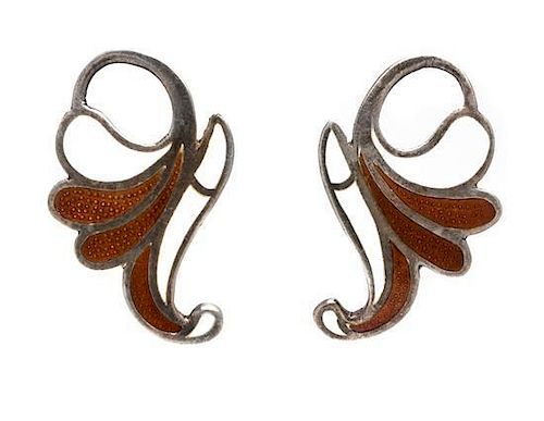 A Pair of Sterling Silver and Polychrome Enamel Earclips, Margot de Taxco, 7.70 dwts.