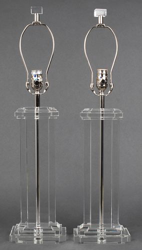 Mid-Century Clear Glass Geometric Column Lamps