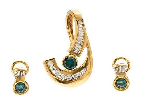 A Collection of 14 Karat Yellow Gold, Diamond, Treated Diamond Jewelry, 8.30 dwts.