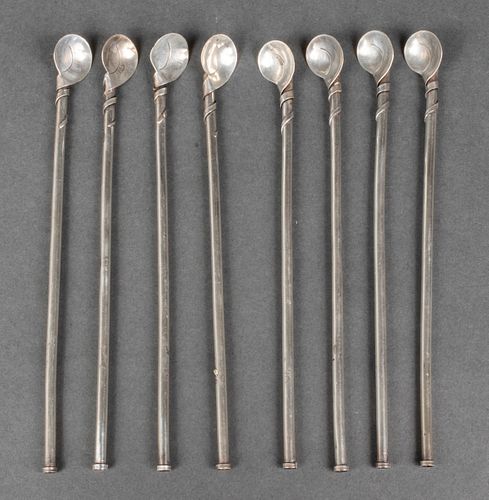Taxco Mexican Silver Iced Tea Straw Spoons, 8