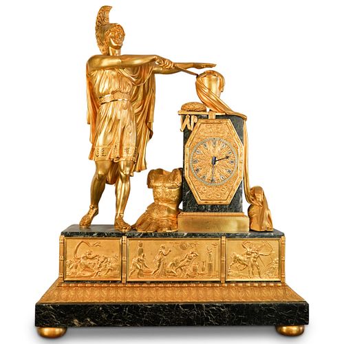 Attrib Pierre-Francois Feuchere Empire Ormolu and Marble Mantle Clock
