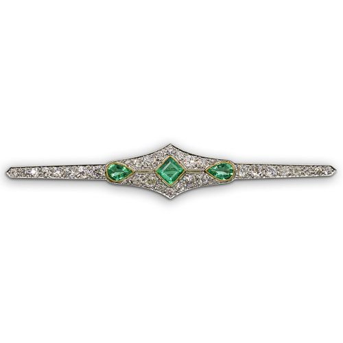French 18k Gold, Emerald and Diamond Brooch