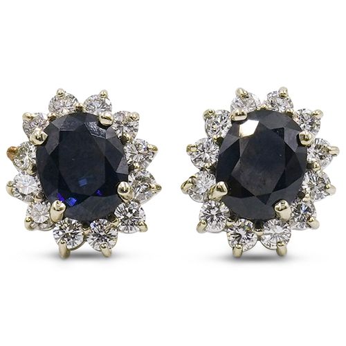 18k Gold, Sapphire and Diamond Earrings
