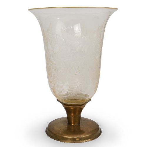 Large Murano Glass and Brass Pedestal Vase