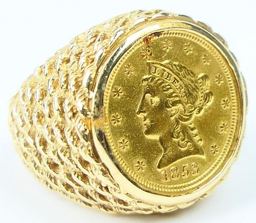 GENTS 14KT YELLOW GOLD AND GOLD COIN RING