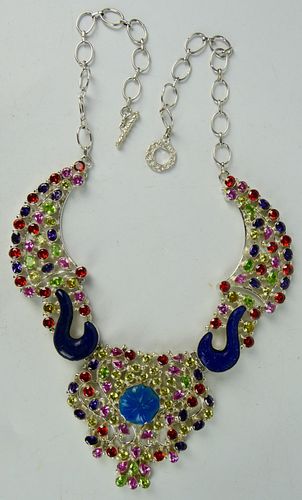 HI-FASHION SILVER TONE NECKLACE WITH FAUX JEWELS
