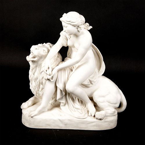 Large Minton Parian Ware Figural Group, Una And Lion